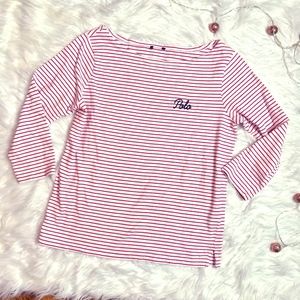 Polo Red White Nautical Striped 3/4 Soft Tunic Lrg